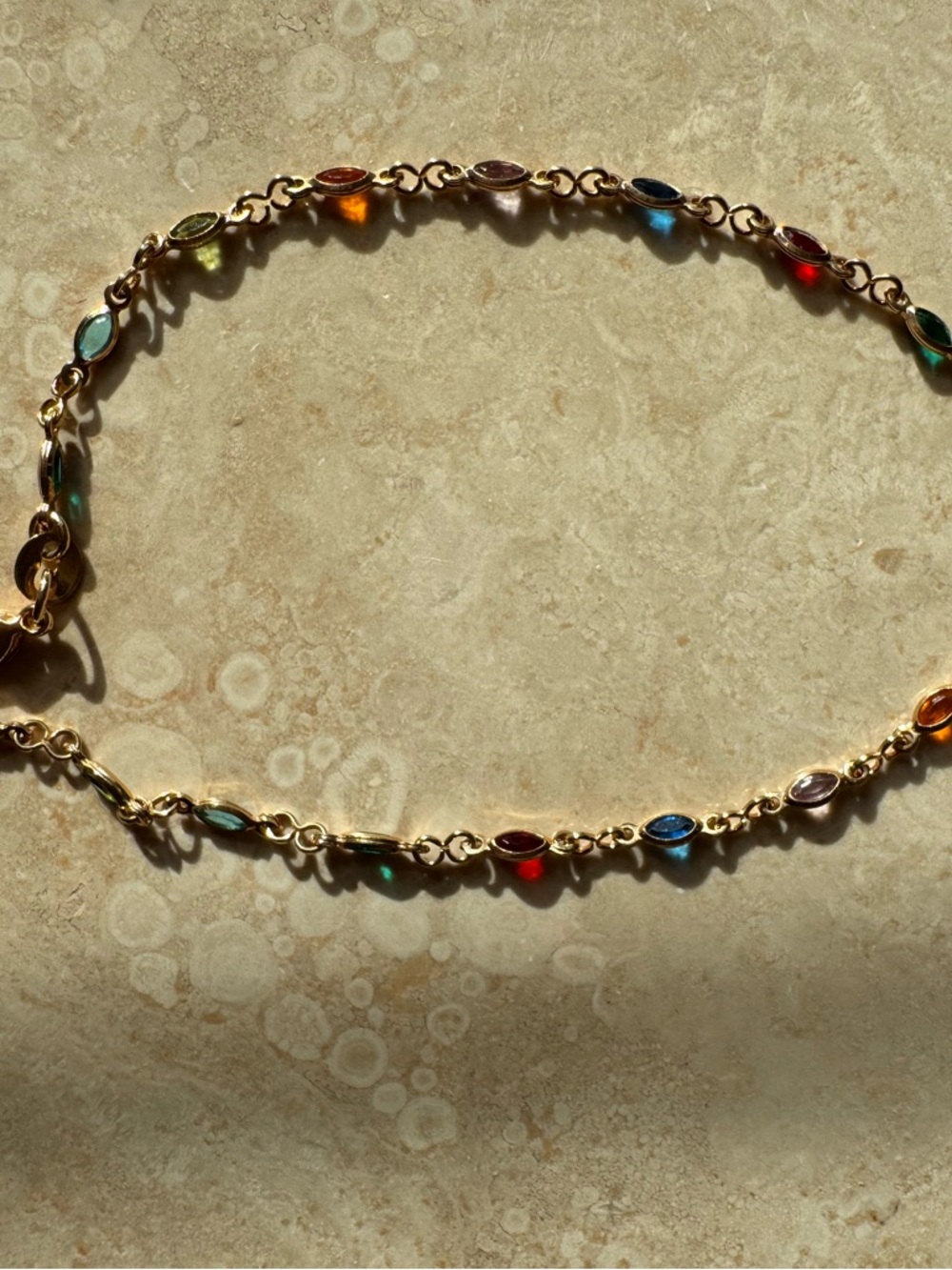 Anklet - Gold Multicolor Gemstone Link - Women Jewelry